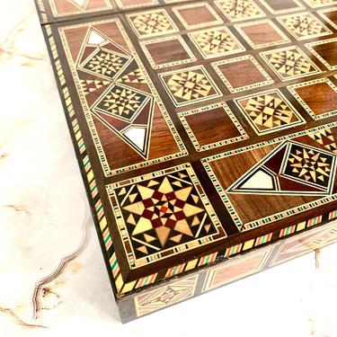 Inlaid Game Board, Chess, Backgammon, MOP Abalone, Folds for Storage, Vintage 