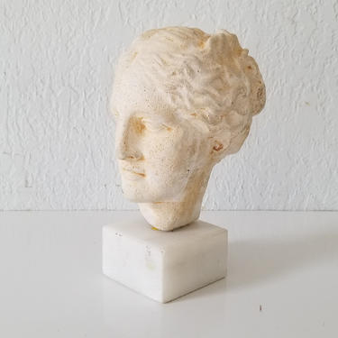 Vintage French Female Head Sculpture on Marble Base . 