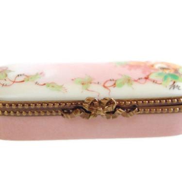 Rochard Limoges Trinket Box French Vintage Etui Box Roses &amp; Ribbons Pink Oblong Box Collectibles 