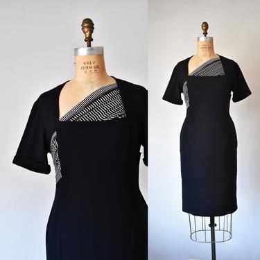 Versace silk & wool dress, couture 80s black dress, designer little black dress, vintage clothing 
