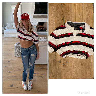 Vintage Tommy Hilfiger cropped Upcycled Tee shirt Top Polo Stripes Crop XS S M 