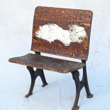 Antique School Bench Folding Wooden Bench A.H. Andrews Chicago Co Chippy Crackle Painted Bench School Bench Cast Iron Bench Old School Seat 