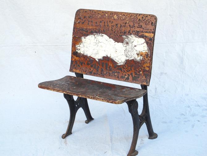 Antique School Bench Folding Wooden Bench A.H. Andrews Chicago Co Chippy Crackle Painted Bench School Bench Cast Iron Bench Old School Seat 