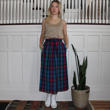 Vintage Pendleton Teal, Blue, &amp; Pink Plaid Wool Full Skirt Women's Size XS 