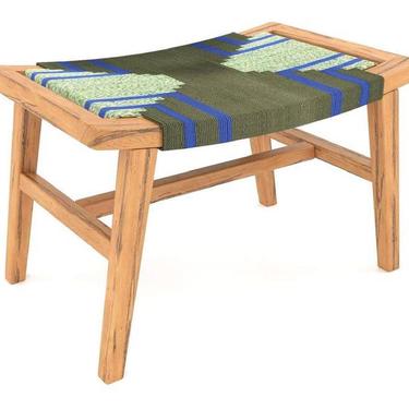 Mid-Century Modern Ottoman - Emerald Coast Geometric Green Pattern - Teak Tropical hardwood - Footrest - Footstool - Lounge Chair - Lounger 