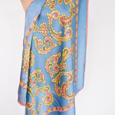 1950s Turquoise Blue Paisley Scarf | 50s Aqua Yellow Pink Paisley  Scarf | An Elwin Scarf 