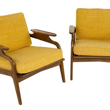 Adrian Pearsall for Craft Associates 1209C Mid Century Walnut Lounge Chairs - Pair - mcm 