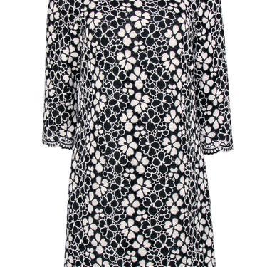 Milly - Black & White Floral Embroidered Quarter Sleeve Shift Dress Sz 10