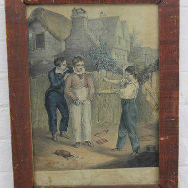 Antique Print of Boys Fighting Titled &amp;quot;Wolf and Lamb&amp;quot; - 12 x 16&amp;quot; 