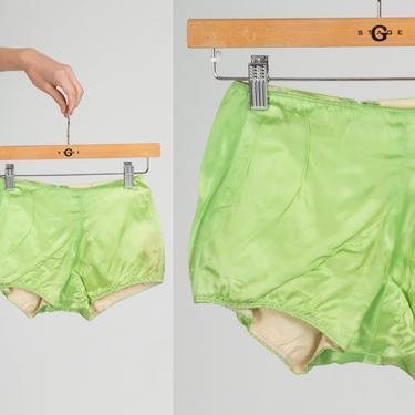 1960s Green Satin Swim Shorts - Youth Medium | Vintage 60s Retro Swimming Trunks 
