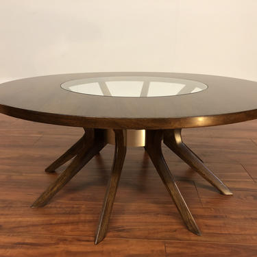 Broyhill Brasilia Cathedral Walnut and Glass Coffee Table 