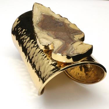 Charles Albert Alchemia Gold Large Jasper Arrowhead Cuff Bracelet Signed 