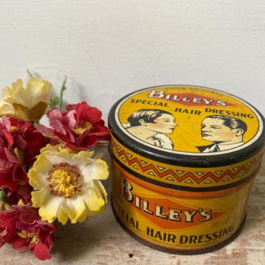 Antique Billey's Special Hair Dressing Tin, Hair Products, Vintage Salon Tin, Rockabilly, Pomade Tin, Excelento Medicine Atlanta Georgia 
