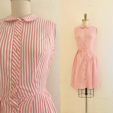 vintage 70's pink striped shirt dress 