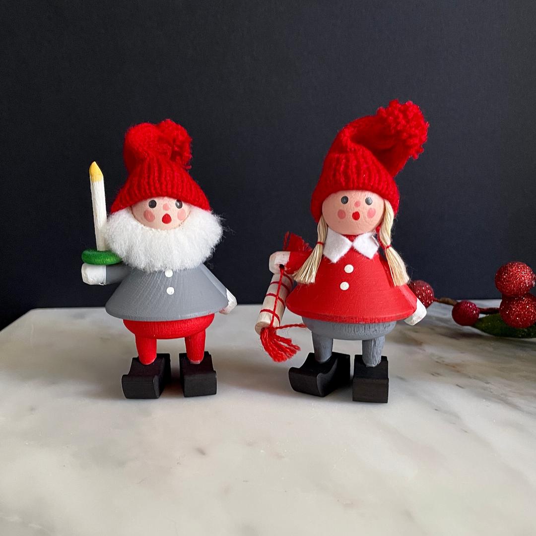 2 Vintage Swedish Christmas Figurines Ornaments Decor, Tomte - Wood ...