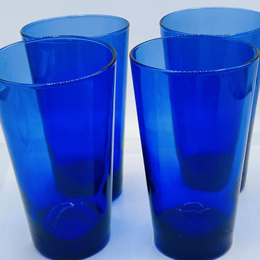 Pretty Set of (4)  Libbey  Cobalt Blue Glass large drinking glass-16 Ounce- Nice Condition 