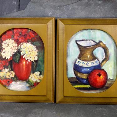 Gorgeous Pair of Original Oil Painting - 1970s &amp;quot;Side By Side&amp;quot; - 10 x 8 Oval Wood Framed Oil Paintings |FREE SHIPPING 