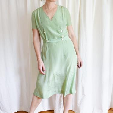 Late 1920s / early 30s Sage Silk Day Dress | Vintage Dress 