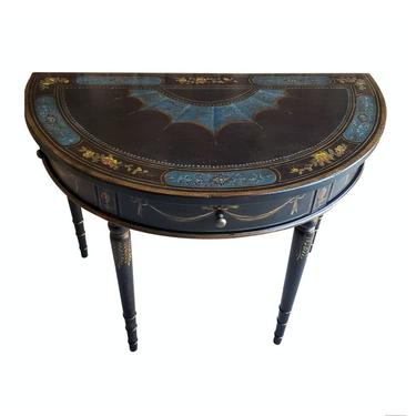 Lane Venture Bespoke Indoor/Outdoor Adam Style Raymond Waites Black &amp; Gilt Distressed Painted Demilune Console Table - Excursions collection 