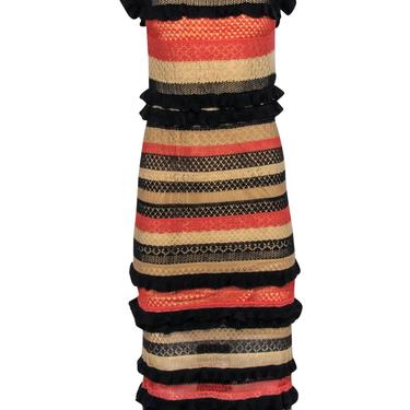 Ralph Lauren Polo - Multi-Striped Eyelet Knit Ruffled Maxi Dress Sz S