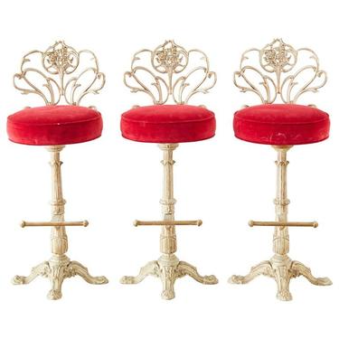 French Art Nouveau Style Cast Iron Bar Stools by ErinLaneEstate