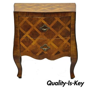 Miniature Italian Burl Wood Olivewood Inlaid Louis XV Small Bombe Commode Chest