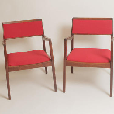 Pair Of Jens Risom Walnut Arm Chairs Circa 1950