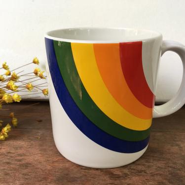 80's Vintage Rainbow Mug, Coffee Cup With Retro Rainbow, Multi Color Pride Stripes, Ships Free In One Business Day 