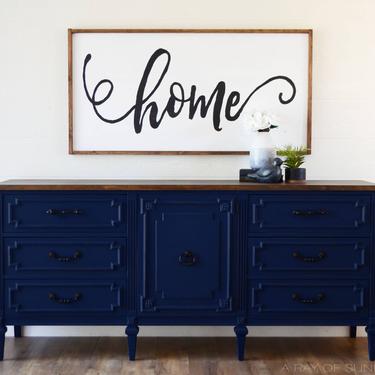 SOLD - Navy Blue Media Console 6' ft, Triple Dresser, Rustic Entertainment Center, Statement Entryway Table, Farmhouse TV Stand, Living Room 
