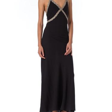 1930s backless Bias Cut Silk Crepe Beaded Halter Gown 