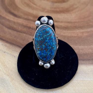 LITTLE BLUE Chimney Butte Sterling Silver & Turquoise Ring | Native American Navajo Jewelry | Boho, Southwestern, Vintage 70s Style | Size 8 