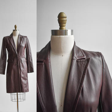 Maroon Leather Trench Coat 