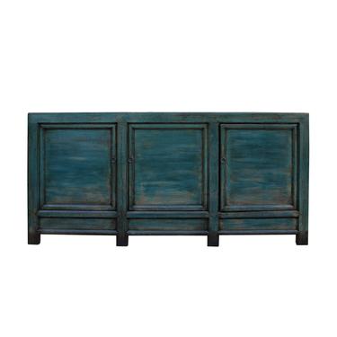Distressed Teal Blue Green Finish High Credenza Console Buffet Table cs5384S