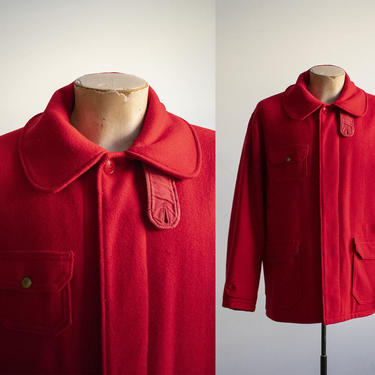 Vintage Woolrich Hunting Jacket / 1950s Woolrich Coat / Vintage Woolrich / Bright Red Wool Hunting Coat 42 / Red Wool Winter Coat Large 
