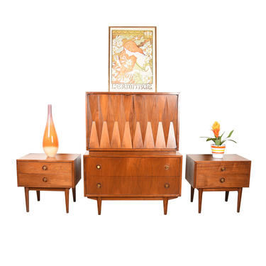 Mid Century Modern Tall Walnut ‘Arrowhead’-Front Dresser