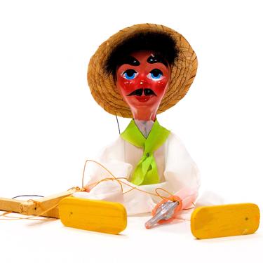 VINTAGE: 1980's - Mexican Plastic Marionette Doll - Handmade Marionette Puppet - Mexican Folk Art - Hand Painted Dolls - SKU 28-C5-00012938 