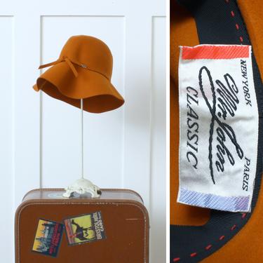 vintage 1960s designer hat • Mr. John orange felt wide brim floppy hat 