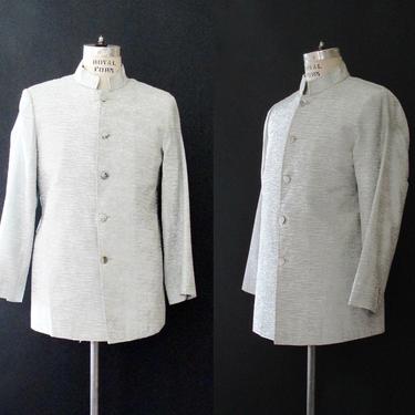 SPARKLE PLENTY Vintage 60s Nehru Jacket | 1960s Renoir Metallic Lurex Mandarin Collar Blazer | 70s 1970s Hippie Chic, Mod | Size Mens Medium 