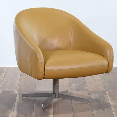 Mid Century Style Mustard Barrel Back Swivel Chair 