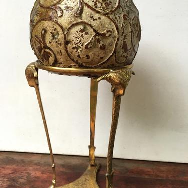 Vintage Brass Rams Head Pedestal, Decorative Stand For Ball Or Plant, Tripod Ram Stand 