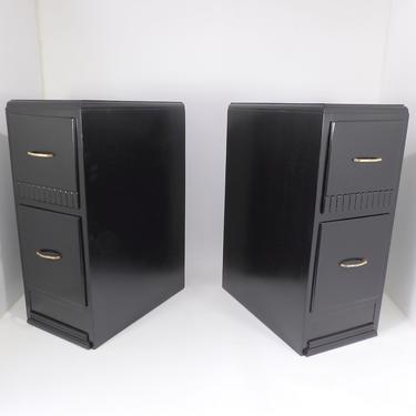 Nightstands Night Stands End Tables Dresser 1930's Petite Art Deco Satin Black Brass Pulls French Provincial Mid Century Bedroom Masculine 