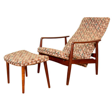 Reclining Norwegian Style Teak Lounge Chair + Ottoman