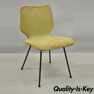 Vintage Mid Century Modern Wrought Iron Base Upholstered Desk Side Chair