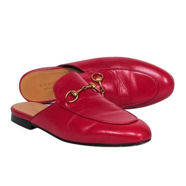 Gucci - Red Leather Loafer Mules w/ Horsebit Sz 7.5