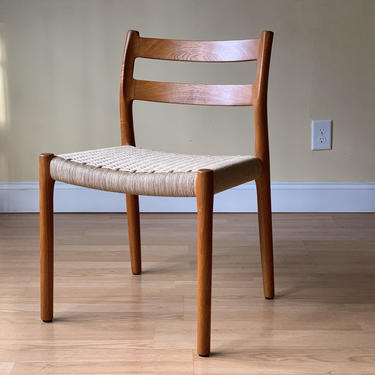 Moller Model #84 Dining Side Chair, in Teak and new Danish Paper Cord, side chair, desk chair, bedroom chair 