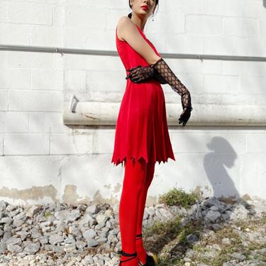 MOSCHINO 90s Red Carwash Ribbon Dress