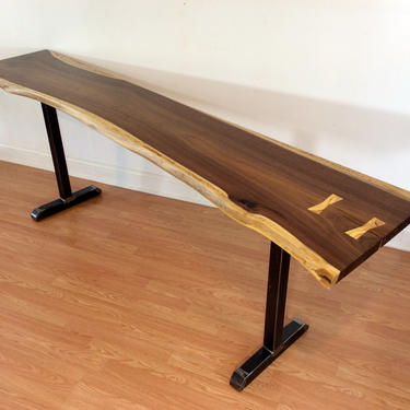 Live Edge Walnut Console Table / Sofa Table / Serving Table / Mid Century Modern / Wood and Steel 