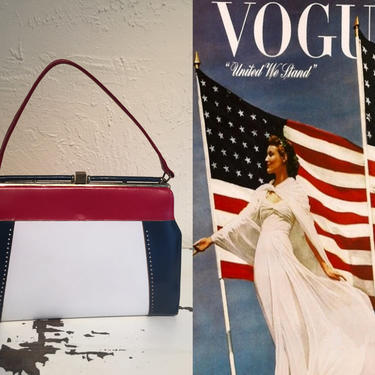 Unity Above All - Vintage 1950s Patriotic Red White &amp; Blue Leather Handbag Purse 