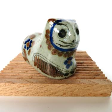 Vintage Tonala Pottery Cat Figurine By Jorge WIlmot, Mexican Folk Art Whimsical Pottery Rattle 
