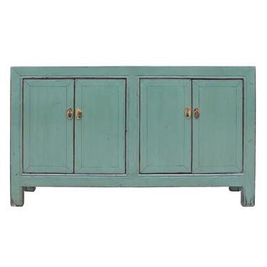 Oriental Distressed Rustic Teal Gray Credenza Sideboard Buffet Table Cabinet cs4896S